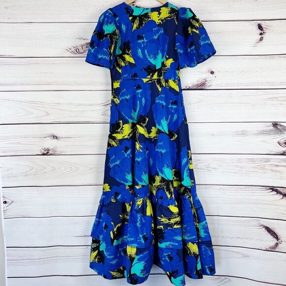 Christopher John Rodgers Blue Paradise Tiered Puff Maxi Dress Size - Picture 6 of 9